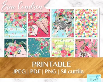 FLORAL PRINTABLE PLANNER Stickers, Floral Printable planner Kit, for erin condren weekly, Spring planner stickers, goodnotes sticker, flower
