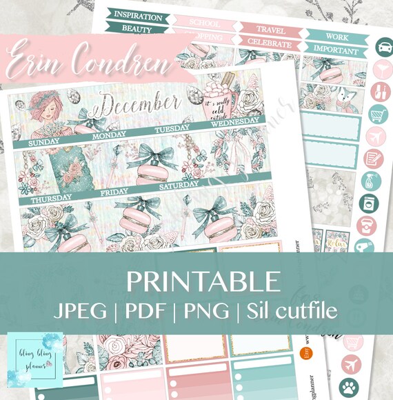 DECEMBER MONTHLY PRINTABLE, Printable December Kit, Christmas Monthly Kit, December Monthly View Stickers, December monthly kit, bling bling