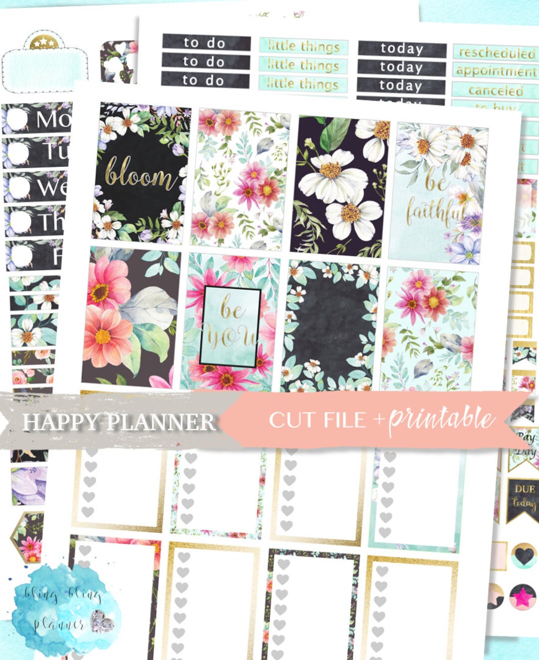HAPPY PLANNER 365 STICKERS, Spring Flower Planner Sticker, Weekly ...