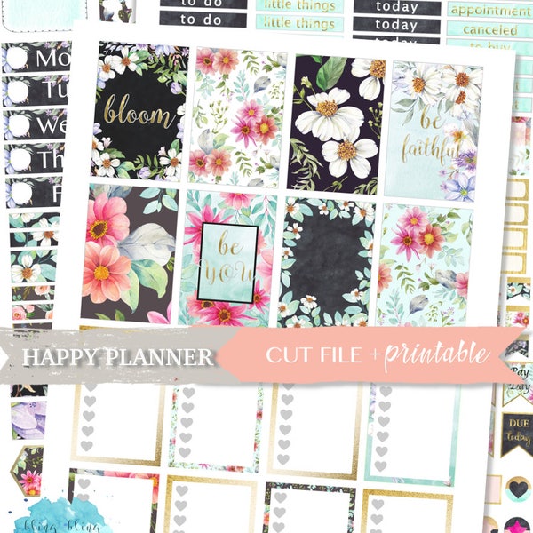 HAPPY PLANNER 365 STICKERS, Spring Flower Planner Sticker, weekly planner kit, printable weekly kit, printable planner stickers, hp stickers