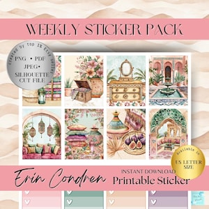 Marokko Travel Erin condren wekelijkse afdrukbare sticker, verticale EC-weekkit, ec planner stickers, juli augustus zomer sticker dagboekpakket