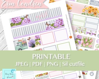 APRIL MONTHLY VIEW Printable kit , April planner stickers, Flower Printable Planner Stickers, monthly view sticker, Erin condren April view