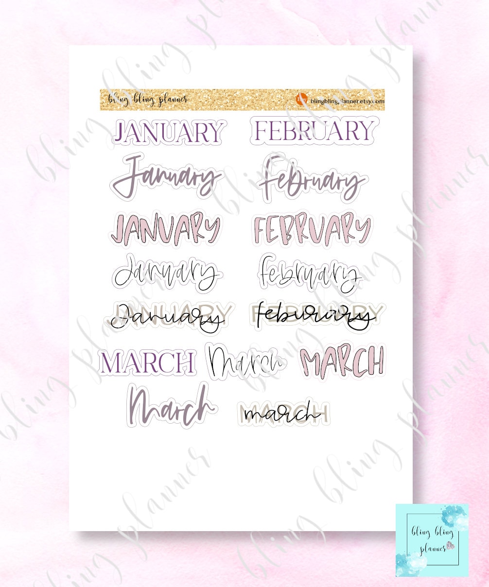 PRINTABLE MONTH STICKERS Month Script Planner Stickers - Etsy