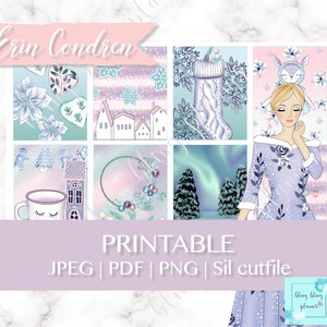 WINTER GIRL STICKER Kit, Printable winter planner stickers, frozen planner stickers, snow weekly kit, winter unicorn stickers, snow girl kit