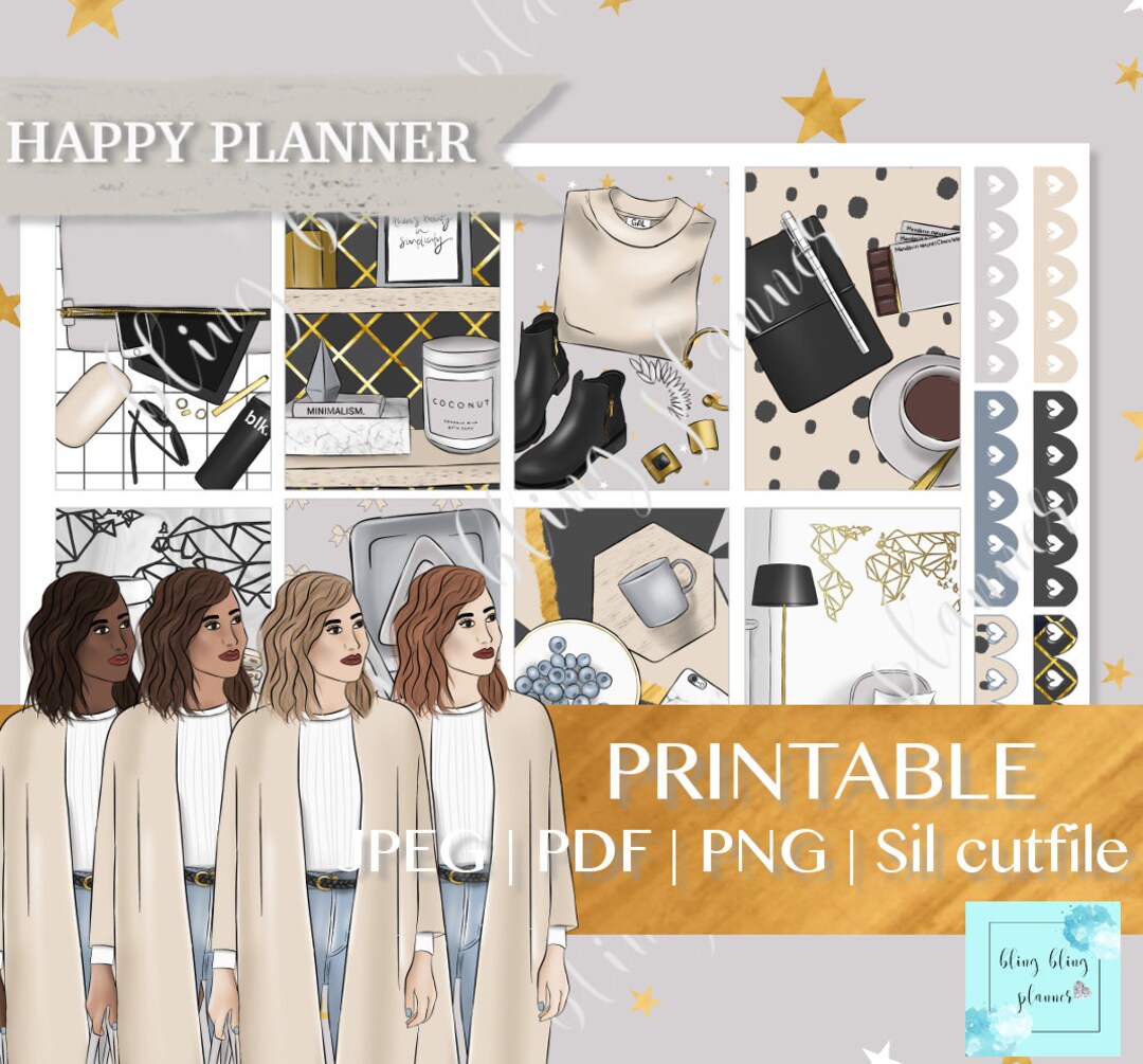 MINIMALIST Happy PLANNER Stickers, Printable Happy Planner Kit, Cozy