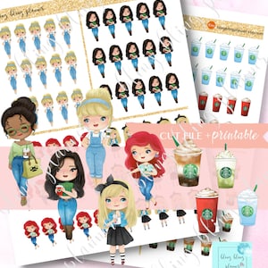 PRINTABLE COFFEE GIRL Stickers, Printable coffee doll stickers, starbucks coffee sticker, printable coffee sticker sticker, iced coffee deco