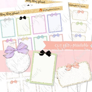 BOW HALF BOX planner sticker, Printable full box stickers, neutral planner stickers, bow circle box sticker, printable functional stickers