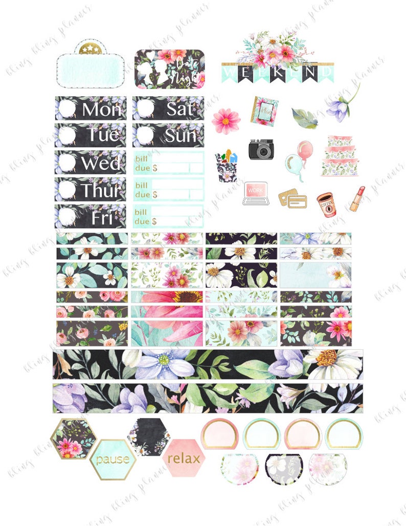 HAPPY PLANNER 365 STICKERS, Spring Flower Planner Sticker, weekly planner kit, printable weekly kit, printable planner stickers, hp stickers image 4