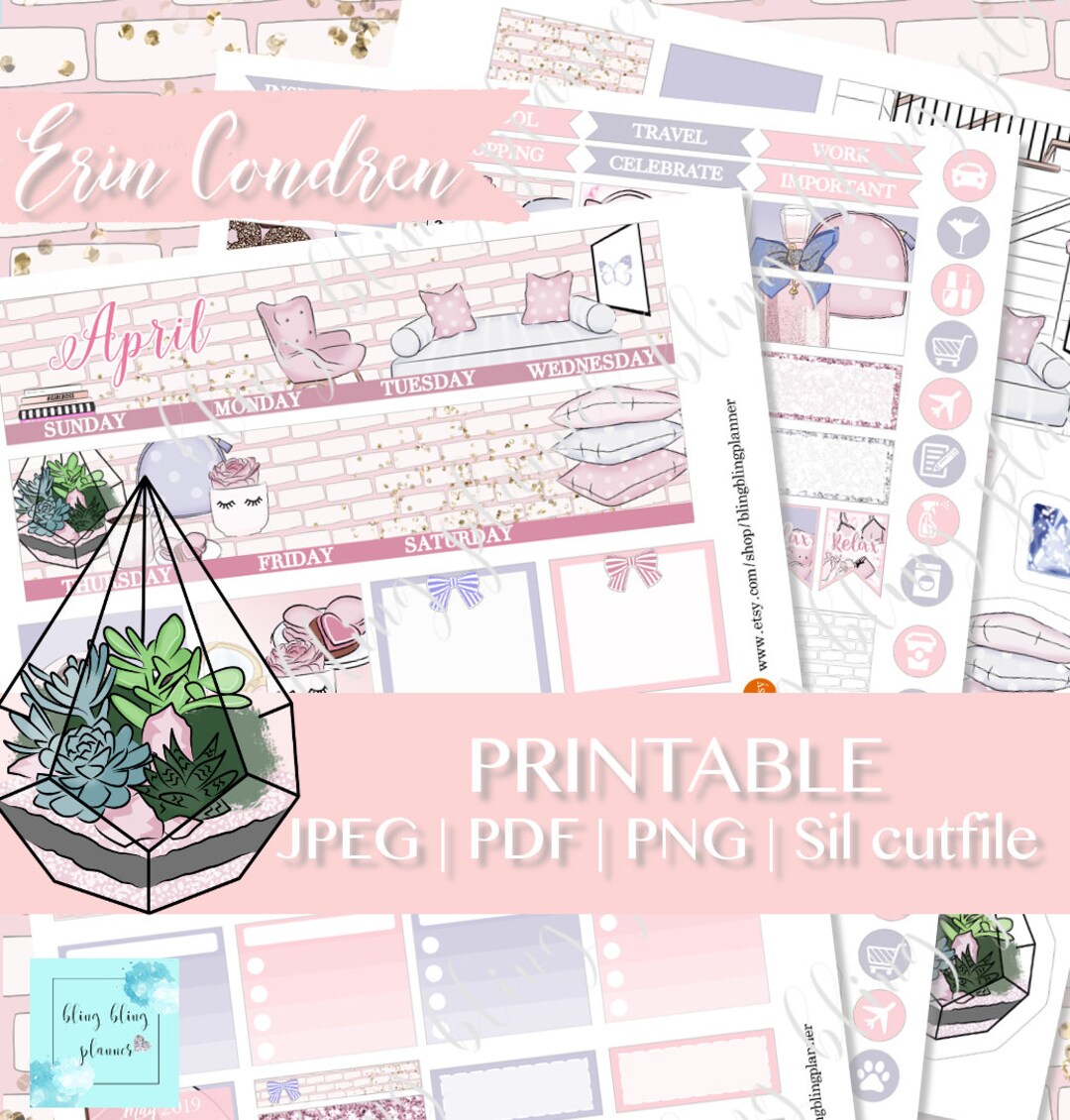 APRIL MONTHLY PLANNER Kit Printable, Relax Planner Sticker Kit, April ...
