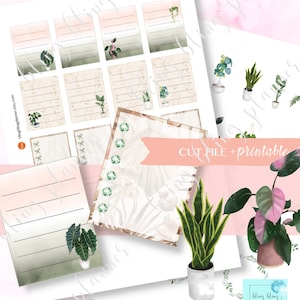 BOHO GREEN PLANNER Stickers, plant printable planner stickers, wreath printable sticker, summer boho sticker, green plant printable sticker