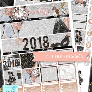 JANUARY MONTHLY PRINTABLE, 2018 Monthly Kit, New Year Monthly View Stickers, January monthly kit, monthly planner sticker, printable sticker