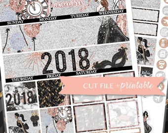 JANUARY MONTHLY PRINTABLE, 2018 Monthly Kit, New Year Monthly View Stickers, January monthly kit, monthly planner sticker, printable sticker