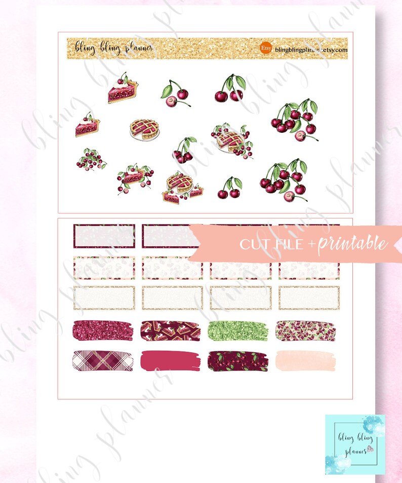 CHERRY and CHERRY Pie PRINTABLE Stickers Printable Quarter | Etsy