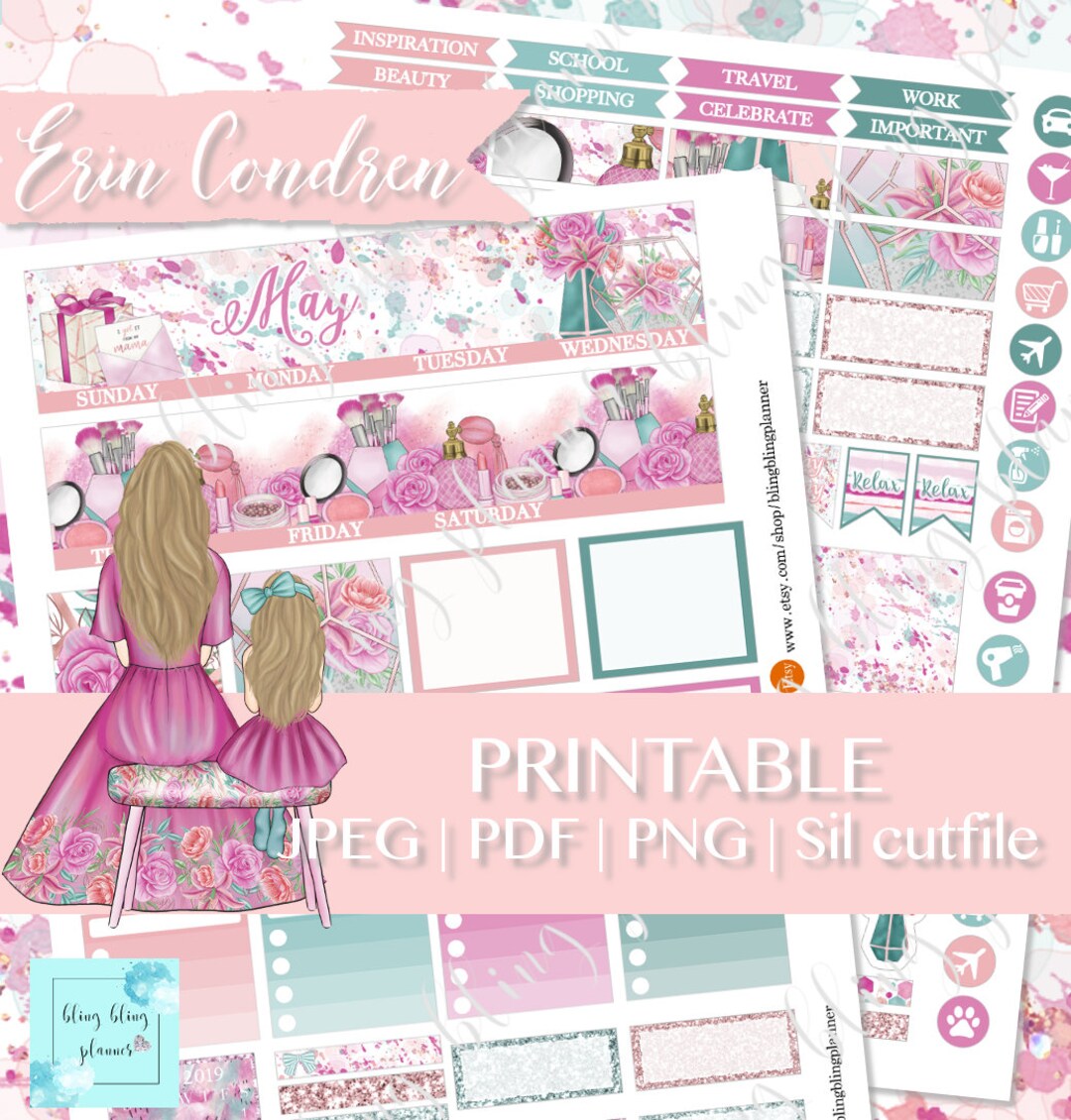 MAY MONTHLY PLANNER Kit Printable, Mothers Day Planner Sticker Kit, May ...