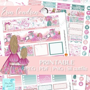 Kit d'agenda mensuel de mai imprimable, kit d'autocollants d'agenda pour la fête des mères, kit d'agenda imprimable de mai, stickers vue mensuelle, vue Erin condren de mai