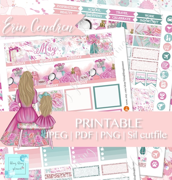 MAY MONTHLY PLANNER kit Printable, Mothers Day planner sticker kit, May Printable Planner kit, monthly view stickers, Erin condren May view