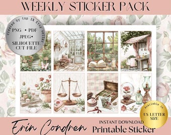 Pegatina imprimible semanal de Erin Condren con terapia de rosas, kit EC semanal vertical floral, pegatina de diario imprimible con flores, estilo floral vintage