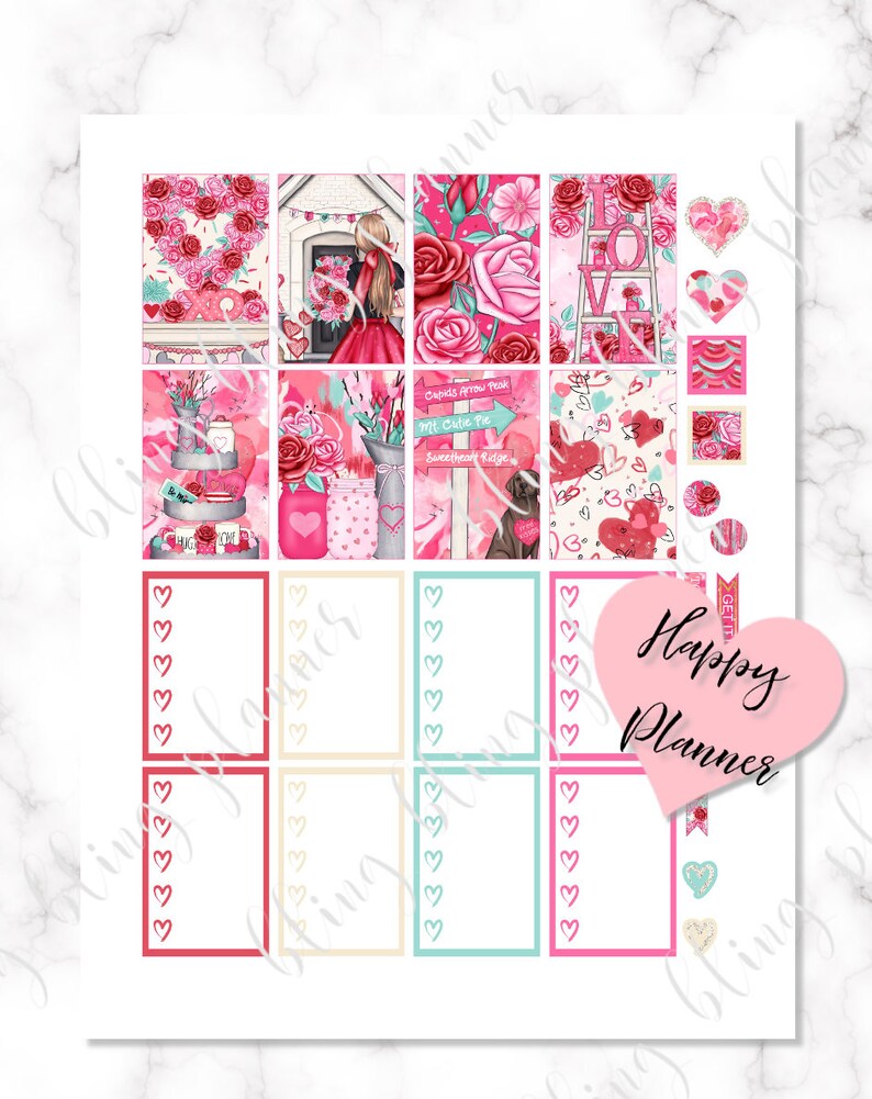 VALENTINES DAY PRINTABLE Happy Planner Stickers Happy Planner - Etsy