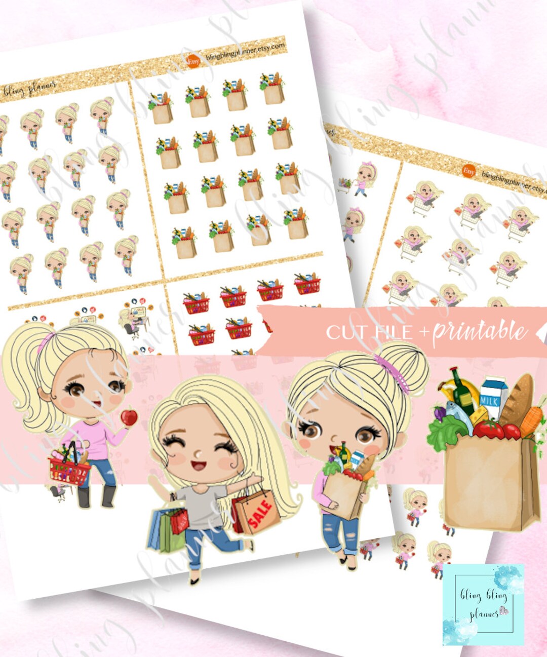 SHOPPING PRINTABLE PLANNER Stickers, Printable Grocery Stickers ...