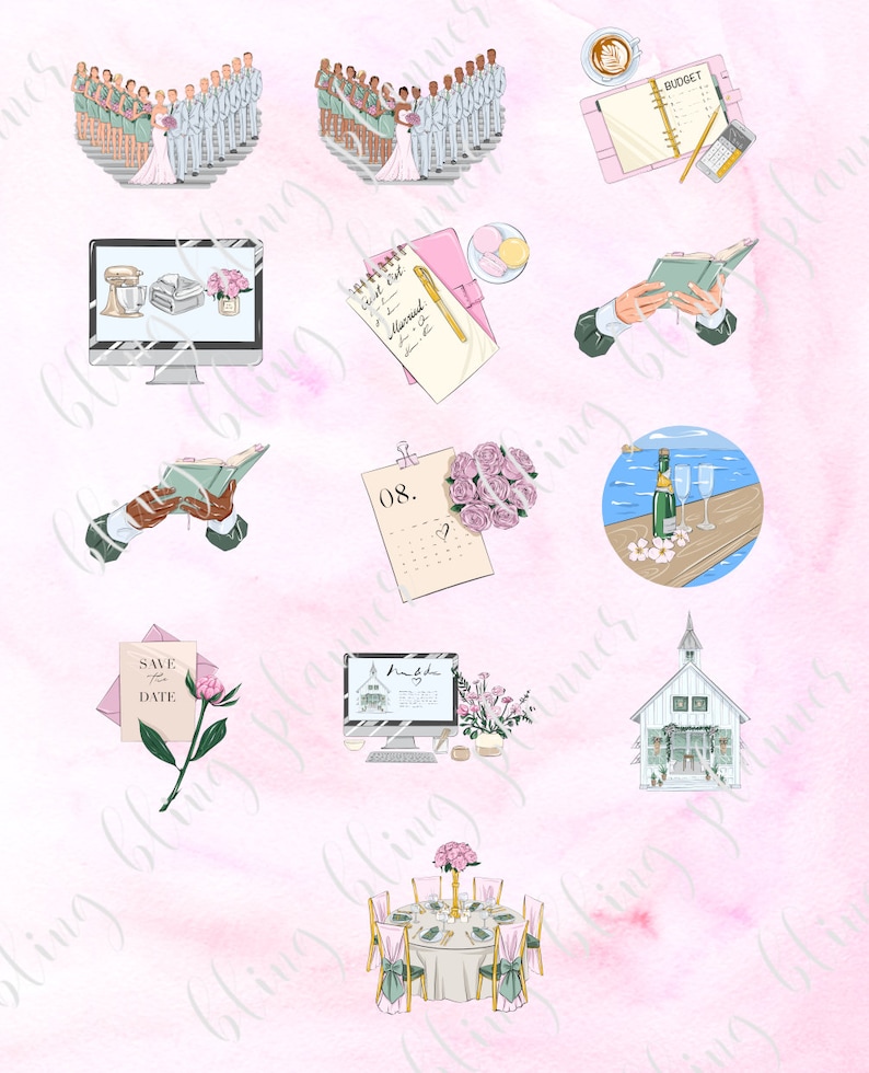 WEDDING PLANNING printable sticker, pick a date sticker, budget sticker, find venue sticker, wedding planner sticker, printable wedding plan image 4