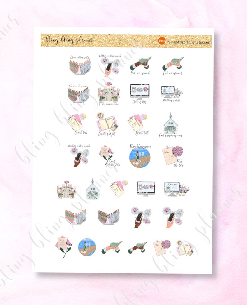 WEDDING PLANNING printable sticker, pick a date sticker, budget sticker, find venue sticker, wedding planner sticker, printable wedding plan image 2