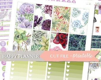 Pegatinas imprimibles de Happy Planner, pegatinas de planificador de cactus, kit semanal imprimible de HP, pegatinas de planificador de verano, kit imprimible de Happy Planner.