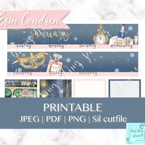 JANUARY PLANNER STICKERS, Printable January Stickers, digital planner stickers, new year monthly kit,Printable Monthly Kit, Erin Condren kit