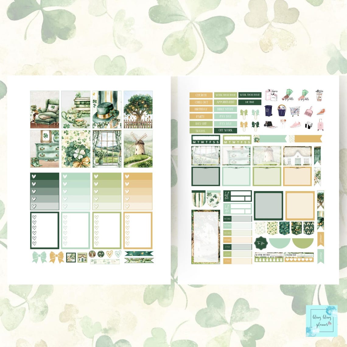St Patrick Day PRINTABLE PLANNER Stickers Weekly Kit Erin Condren ...