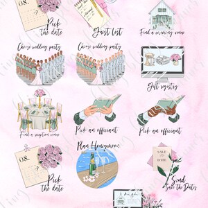 WEDDING PLANNING printable sticker, pick a date sticker, budget sticker, find venue sticker, wedding planner sticker, printable wedding plan image 3
