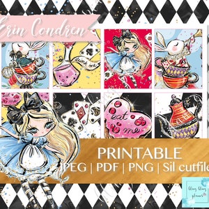 ALICE in WONDERLAND PRINTABLE Stickers, Erin Condren Printable Planner stickers, Printable Weekly Kit, printable planner sticker kit, bling