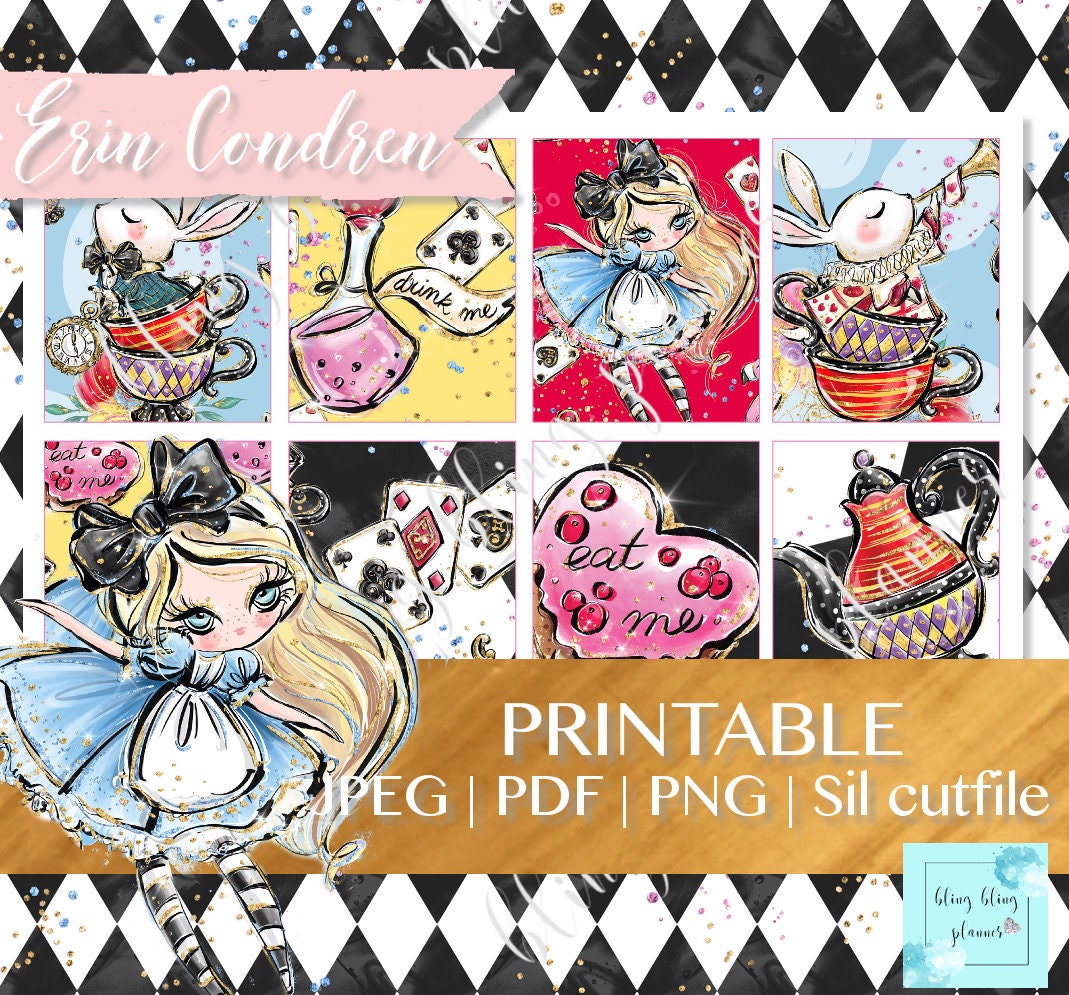 ALICE in WONDERLAND PRINTABLE Stickers Erin Condren Printable - Etsy