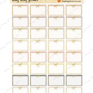 BOW HALF BOX planner sticker, Printable half box stickers, neutral planner stickers, gold bow half box, printable functional stickers, bling image 3