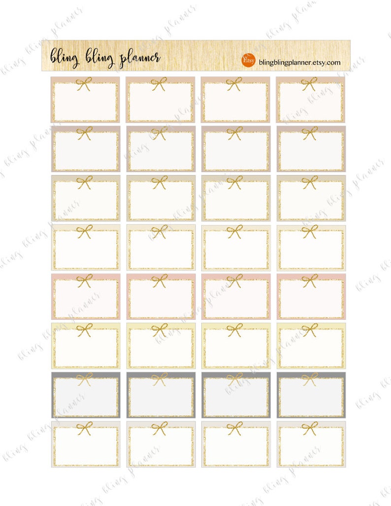 BOW HALF BOX planner sticker, Printable half box stickers, neutral planner stickers, gold bow half box, printable functional stickers, bling image 3