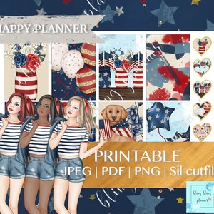 4 juillet imprimable HAPPY PLANNER Stickers, autocollants de planificateur HP jour de l’indépendance, planificateur heureux juillet Kit, autocollant de planificateur imprimable juillet