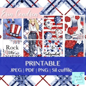 INDEPENDENCE DAY PLANNER stickers, 4th of July Planner Stickers, July printable planner stickers, America Birthday, July Printable Kit