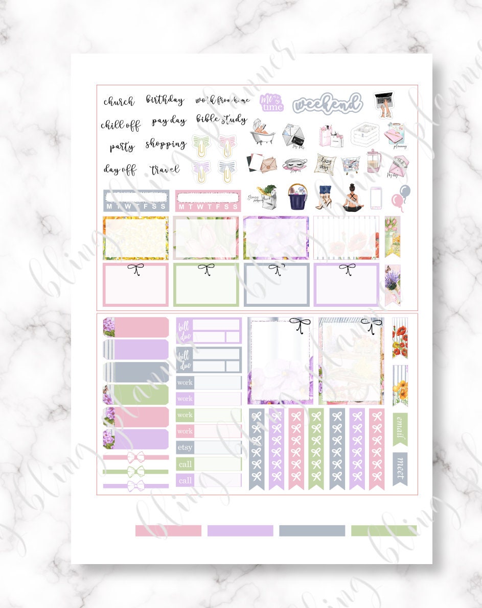 FLORAL PRINTABLE PLANNER Stickers, Flower Market Erin Condren Kit ...