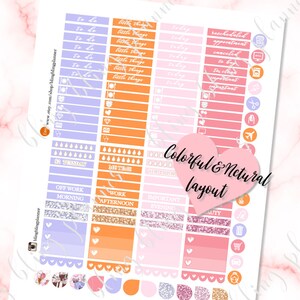 May include: A set of colorful planner stickers with various designs, including hearts, raindrops, and icons. The stickers are organized into columns with different themes, such as "To Do", "Me Time", and "Important".
