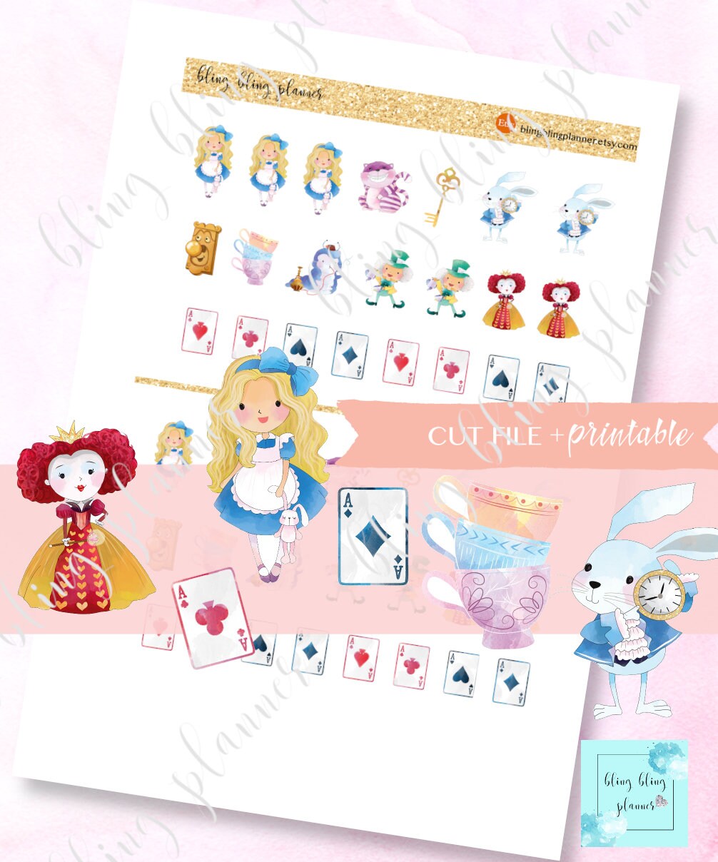 ALICE in WONDERLAND PRINTABLE Stickers The Queen of heart - Etsy België