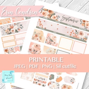 SEPTEMBER MONATSANSICHT, Blumen-Monats-Kit, druckbare monatliche Planner Aufkleber, September druckbare monatlich, Blumen druckbare monatliche Kit