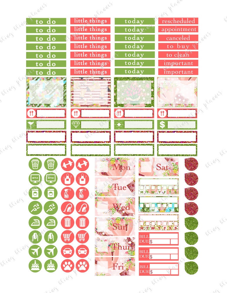 HAPPY PLANNER WEEKLY Printable, Spring Sticker Kit, Printable Planner ...