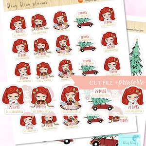 Weihnachts-COUNTDOWN-Printable, Weihnachten Mädchen bedruckbare Aufkleber, funktionelle Weihnachten Planer, Countdown bis Weihnachten Aufkleber, niedlich