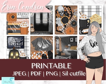SPOOKY PRINTABLE PLANNER Stickers, Halloween printable kit, haunted house planner sticker, Printable Planner Sticker, October Sticker weekly
