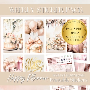 BIRTHDAY HAPPY Planner STICKERS, Celebration Printable Planner Sticker, Circut Stickers, Happy Planner Classic Stickers, Birthday weekly kit