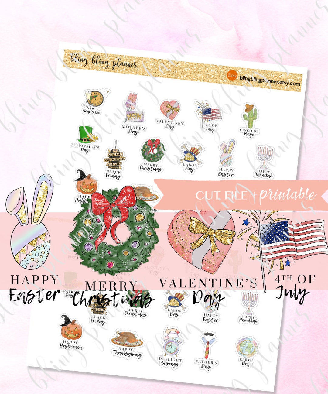 CALENDAR HOLIDAY Planner Stickers, Printable Holiday Planner Stickers ...