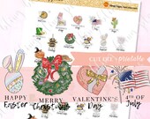 CALENDAR HOLIDAY Planner Stickers, Printable holiday planner stickers, US holiday stickers, all-year-around holiday stickers, goodnotes