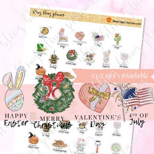 CALENDAR HOLIDAY Planner Stickers, Printable holiday planner stickers, US holiday stickers, all-year-around holiday stickers, goodnotes image 1
