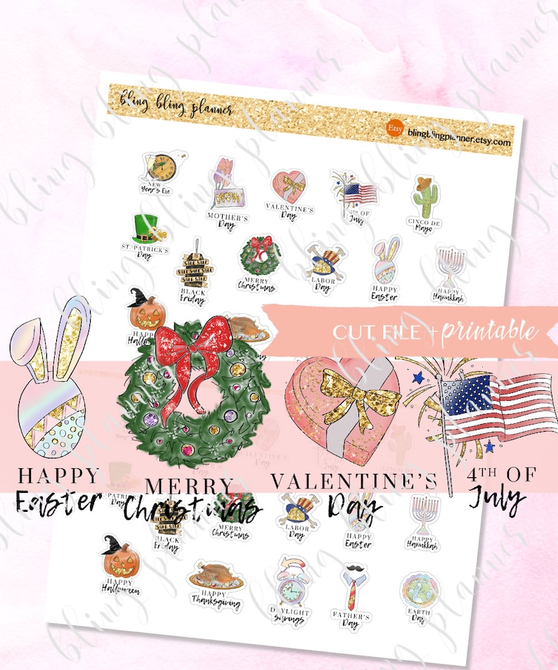 CALENDAR HOLIDAY Planner Stickers, Printable holiday planner stickers, US holiday stickers, all-year-around holiday stickers, goodnotes image 1