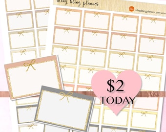 BOW HALF BOX planner sticker, Printable half box stickers, neutral planner stickers, gold bow half box, printable functional stickers, bling