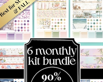Erin Condren Monthly Printable Sticker Bundle, Summer Fall Monthly No month Erin Condren Vertical, June, july, September journal sticker kit