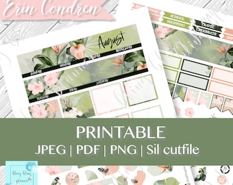 AUGUST MONTHLY KIT Printable, August monthly printable, Monthly Planner Kit, August Erin Condren kit, summer monthly printable stickers